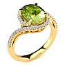 2 3/4 Carat Oval Shape Peridot and Halo Diamond Ring In 14 Karat Yellow Gold Image-2