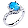 3 1/2 Carat Oval Shape Blue Topaz and Halo Diamond Ring In 14 Karat White Gold Image-2