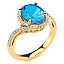 3 1/2 Carat Oval Shape Blue Topaz and Halo Diamond Ring In 14 Karat Yellow Gold Image-2