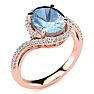 Aquamarine Ring: Aquamarine Jewelry: 2 1/2 Carat Oval Shape Aquamarine and Halo Diamond Ring In 14 Karat Rose Gold Image-2