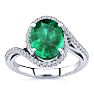 2 1/2 Carat Oval Shape Emerald and Halo Diamond Ring In 14 Karat White Gold Image-1
