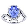 2 3/4 Carat Oval Shape Tanzanite and Halo Diamond Ring In 14 Karat White Gold Image-1