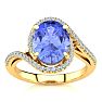 2 3/4 Carat Oval Shape Tanzanite and Halo Diamond Ring In 14 Karat Yellow Gold Image-1