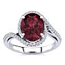 Garnet Ring: Garnet Jewelry: 3 1/3 Carat Oval Shape Garnet and Halo Diamond Ring In 14 Karat White Gold Image-1