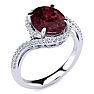 Garnet Ring: Garnet Jewelry: 3 1/3 Carat Oval Shape Garnet and Halo Diamond Ring In 14 Karat White Gold Image-2