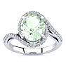 2 1/2 Carat Oval Shape Green Amethyst and Halo Diamond Ring In 14 Karat White Gold Image-1