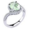 2 1/2 Carat Oval Shape Green Amethyst and Halo Diamond Ring In 14 Karat White Gold Image-2