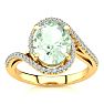 2 1/2 Carat Oval Shape Green Amethyst and Halo Diamond Ring In 14 Karat Yellow Gold Image-1