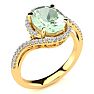 2 1/2 Carat Oval Shape Green Amethyst and Halo Diamond Ring In 14 Karat Yellow Gold Image-2