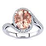 2-1/2 Carat Oval Shape Morganite and Halo Diamond Ring In 14 Karat White Gold Image-1