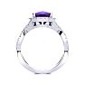 2 1/2 Carat Cushion Cut Amethyst and Halo Diamond Ring With Fancy Band In 14 Karat White Gold Image-4