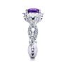 2 1/2 Carat Cushion Cut Amethyst and Halo Diamond Ring With Fancy Band In 14 Karat White Gold Image-5