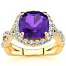 2 1/2 Carat Cushion Cut Amethyst and Halo Diamond Ring With Fancy Band In 14 Karat Yellow Gold Image-1