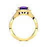 2 1/2 Carat Cushion Cut Amethyst and Halo Diamond Ring With Fancy Band In 14 Karat Yellow Gold Image-3