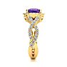 2 1/2 Carat Cushion Cut Amethyst and Halo Diamond Ring With Fancy Band In 14 Karat Yellow Gold Image-4