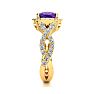 2 1/2 Carat Cushion Cut Amethyst and Halo Diamond Ring With Fancy Band In 14 Karat Yellow Gold Image-4