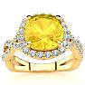 2 1/2 Carat Cushion Cut Citrine and Halo Diamond Ring With Fancy Band In 14 Karat Yellow Gold Image-1