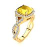 2 1/2 Carat Cushion Cut Citrine and Halo Diamond Ring With Fancy Band In 14 Karat Yellow Gold Image-2