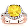 2 1/2 Carat Cushion Cut Citrine and Halo Diamond Ring With Fancy Band In 14 Karat Rose Gold Image-1