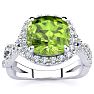 3 Carat Cushion Cut Peridot and Halo Diamond Ring With Fancy Band In 14 Karat White Gold Image-1