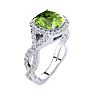 3 Carat Cushion Cut Peridot and Halo Diamond Ring With Fancy Band In 14 Karat White Gold Image-2