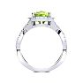 3 Carat Cushion Cut Peridot and Halo Diamond Ring With Fancy Band In 14 Karat White Gold Image-3