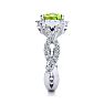 3 Carat Cushion Cut Peridot and Halo Diamond Ring With Fancy Band In 14 Karat White Gold Image-4
