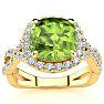 3 Carat Cushion Cut Peridot and Halo Diamond Ring With Fancy Band In 14 Karat Yellow Gold Image-1