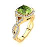 3 Carat Cushion Cut Peridot and Halo Diamond Ring With Fancy Band In 14 Karat Yellow Gold Image-2