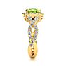3 Carat Cushion Cut Peridot and Halo Diamond Ring With Fancy Band In 14 Karat Yellow Gold Image-6