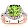 3 Carat Cushion Cut Peridot and Halo Diamond Ring With Fancy Band In 14 Karat Rose Gold Image-1