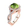 3 Carat Cushion Cut Peridot and Halo Diamond Ring With Fancy Band In 14 Karat Rose Gold Image-2