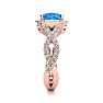 3 Carat Cushion Cut Blue Topaz and Halo Diamond Ring With Fancy Band In 14 Karat Rose Gold Image-4