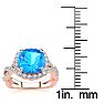 3 Carat Cushion Cut Blue Topaz and Halo Diamond Ring With Fancy Band In 14 Karat Rose Gold Image-5