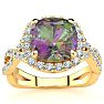 2-1/2 Carat Cushion Shape Mystic Topaz Ring With Diamond Halo In 14 Karat Yellow Gold Image-1