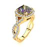 2-1/2 Carat Cushion Shape Mystic Topaz Ring With Diamond Halo In 14 Karat Yellow Gold Image-2