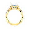 Aquamarine Ring: Aquamarine Jewelry: 2 1/2 Carat Cushion Cut Aquamarine and Halo Diamond Ring With Fancy Band In 14 Karat Yellow Gold Image-3