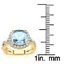 Aquamarine Ring: Aquamarine Jewelry: 2 1/2 Carat Cushion Cut Aquamarine and Halo Diamond Ring With Fancy Band In 14 Karat Yellow Gold Image-5