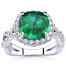 2 1/2 Carat Cushion Cut Emerald and Halo Diamond Ring With Fancy Band In 14 Karat White Gold Image-1