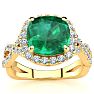 2 1/2 Carat Cushion Cut Emerald and Halo Diamond Ring With Fancy Band In 14 Karat Yellow Gold Image-1