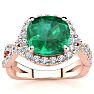2 1/2 Carat Cushion Cut Emerald and Halo Diamond Ring With Fancy Band In 14 Karat Rose Gold Image-1