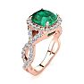 2 1/2 Carat Cushion Cut Emerald and Halo Diamond Ring With Fancy Band In 14 Karat Rose Gold Image-2