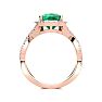 2 1/2 Carat Cushion Cut Emerald and Halo Diamond Ring With Fancy Band In 14 Karat Rose Gold Image-3