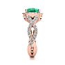 2 1/2 Carat Cushion Cut Emerald and Halo Diamond Ring With Fancy Band In 14 Karat Rose Gold Image-4