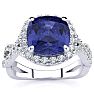 3 Carat Cushion Cut Tanzanite and Halo Diamond Ring With Fancy Band In 14 Karat White Gold Image-1