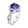 3 Carat Cushion Cut Tanzanite and Halo Diamond Ring With Fancy Band In 14 Karat White Gold Image-2