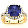 3 Carat Cushion Cut Tanzanite and Halo Diamond Ring With Fancy Band In 14 Karat Yellow Gold Image-1
