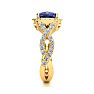 3 Carat Cushion Cut Tanzanite and Halo Diamond Ring With Fancy Band In 14 Karat Yellow Gold Image-5