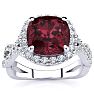Garnet Ring: Garnet Jewelry: 3 3/4 Carat Cushion Cut Garnet and Halo Diamond Ring With Fancy Band In 14 Karat White Gold Image-1