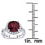 Garnet Ring: Garnet Jewelry: 3 3/4 Carat Cushion Cut Garnet and Halo Diamond Ring With Fancy Band In 14 Karat White Gold Image-5